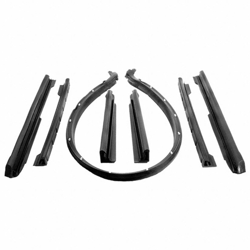 Convertible Top Rail Kit. 7-Piece set includes all right and left side top rail seals and windshield